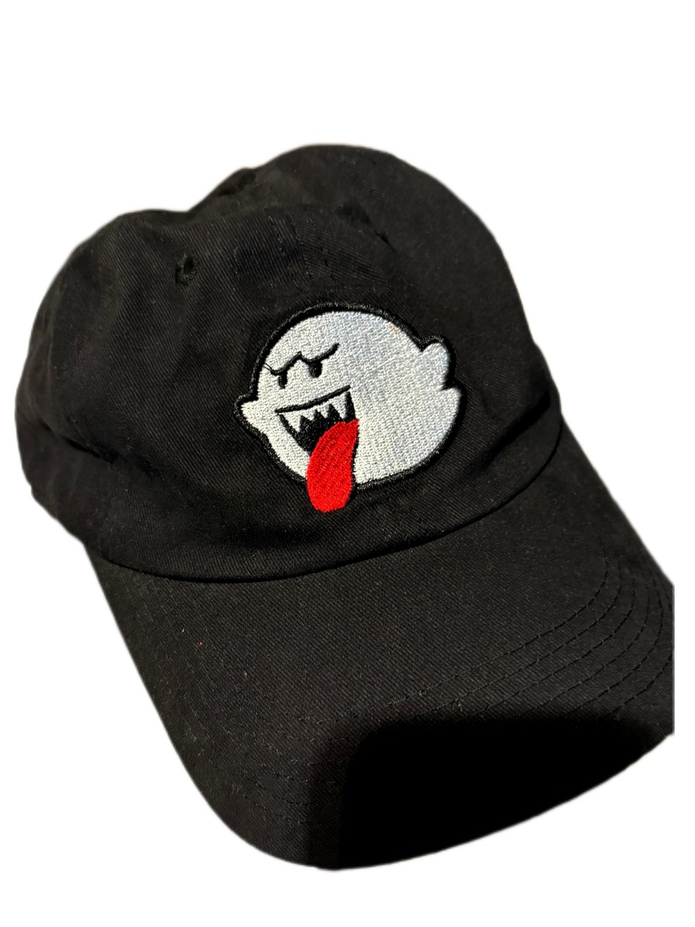 Black Men's Dad Cap with Embroidered Boo Ghost Strapback